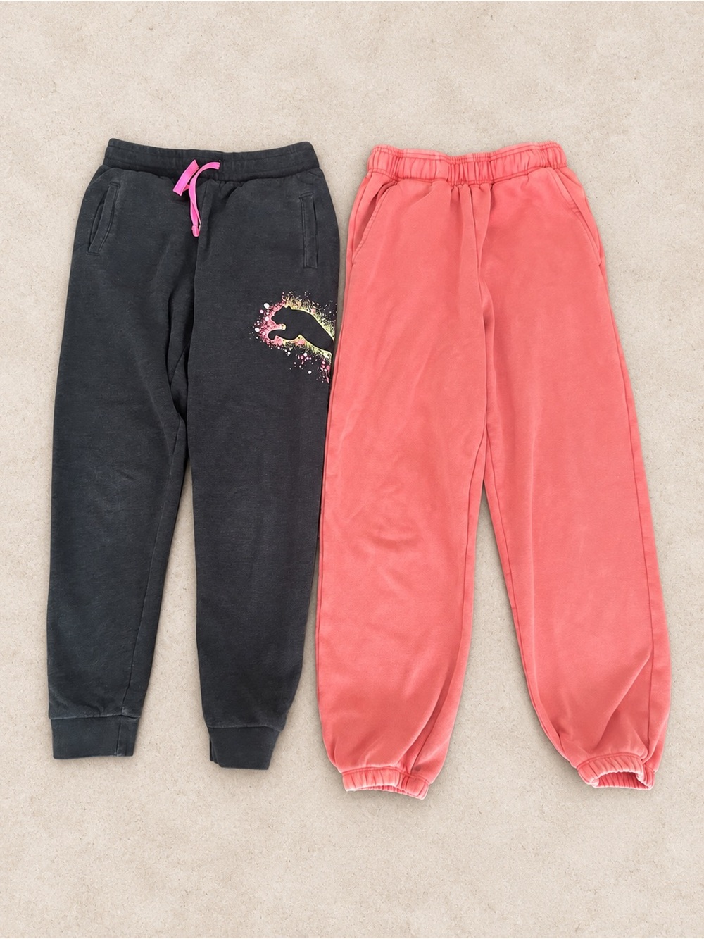 Girls' Sweatpants Bundle: PUMA Charcoal Grey + GAP Coral Pink Size 10-12 Years